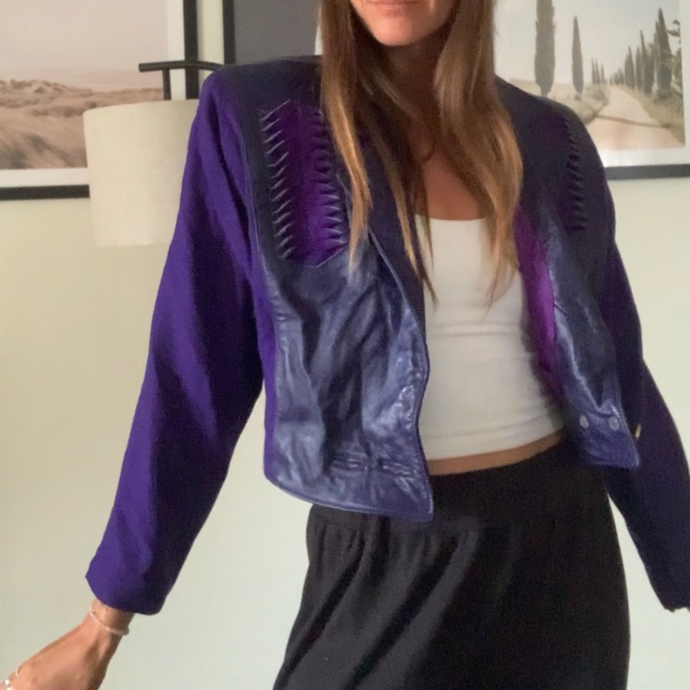 Vintage VTG Purple Leather and Wool Jacket Small